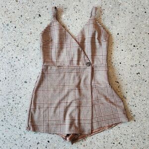 Trendy Pull and Bear Plaid Romper - Size Medium